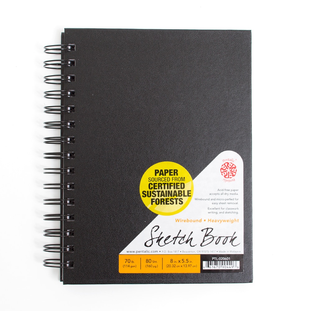 Pentalic, Black, Sketchbooks & Pads, Art & School, 70#, Wire bound, 110 sheet, 90059
